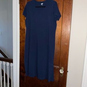 Lands' End Navy Short-Sleeve Maxi Dress